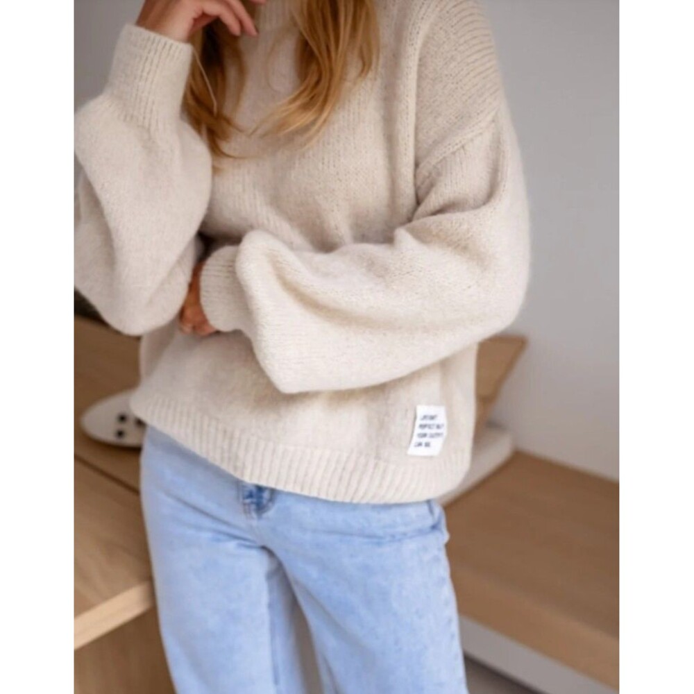 EASY CLOTHES Beige Life Sweater OS Alpaca Wool Blend Minimalist Fisherman Cozy